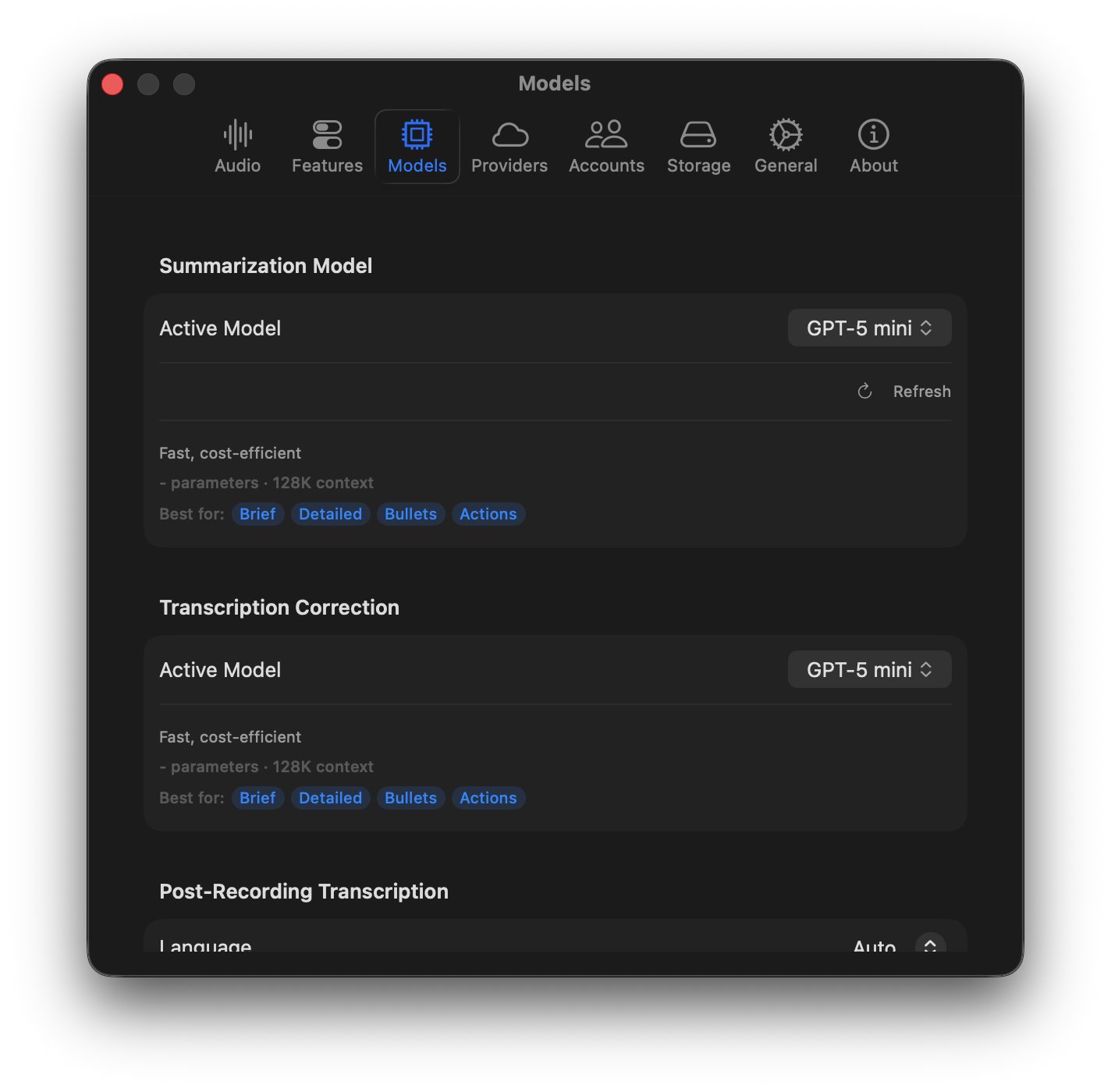 Model selection — Standard, Enhanced, Fast